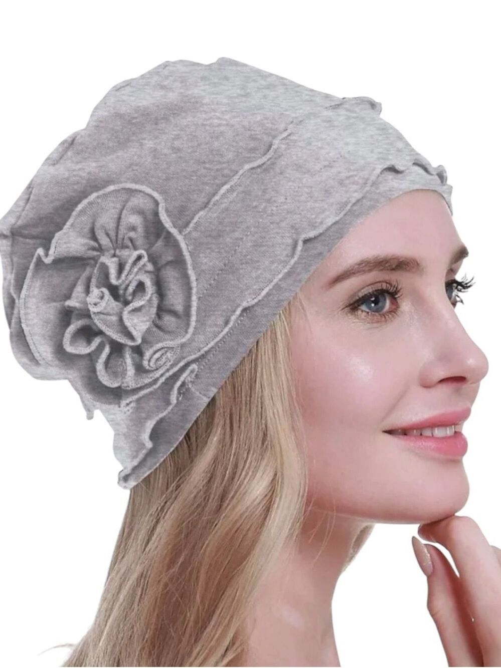 Osvyo 100% Organic Cotton Turban Beanie Head Wrap in Light Gray